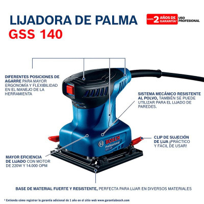 GSS 140 BOSCH - LIJADORA PALMA 1/4" 220W. - ALCOSTEC