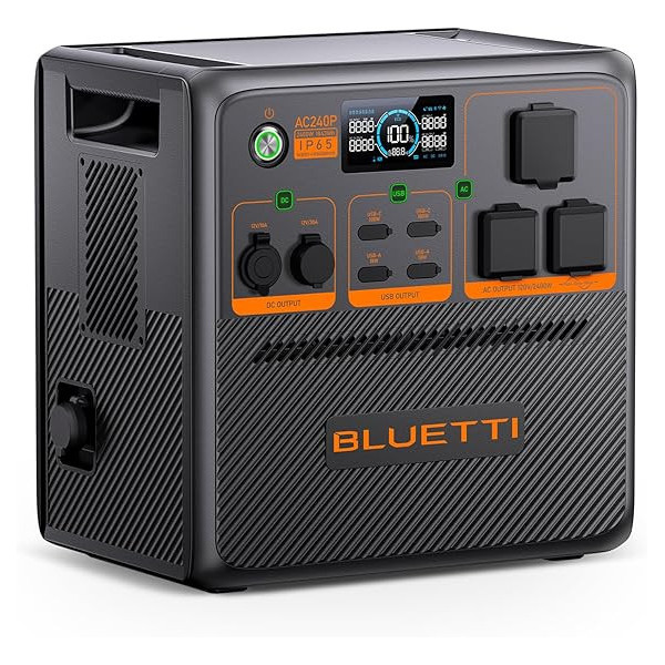 ESTACIÓN DE ENERGÍA PORTÁTIL BLUETTI AC240P: 1843 Wh/2400 W, EXPANDIBLE HASTA 10443 Wh, BATERÍA LiFePO4 IP65 RESISTENTE AL AGUA