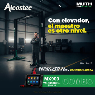 COMBO ELEVADOR AUTOMOTRIZ 2 POSTES 4 TONELADAS 3HP 220V + SCANNER MULTIMARCAS Autel