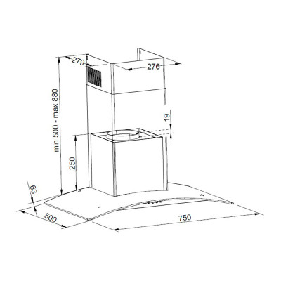 CAMPANA EXTRACTORA DECORATIVA MASTERMAID CONVEX CRISTAL 75CM PARA PARED