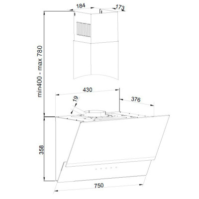 CAMPANA EXTRACTORA FULL TOUCH NEGRA 75CM MASTERMAID VIDRIO TEMPLADO