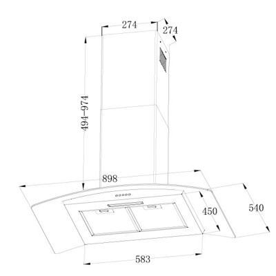 CAMPANA EXTRACTORA CONVEX PARA ISLA 90CM ACERO INOXIDABLE MASTERMAID