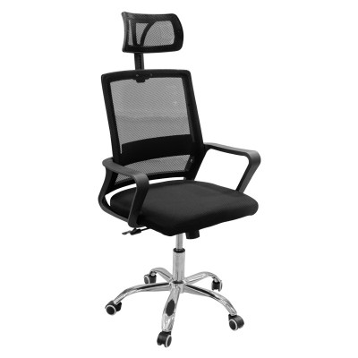 SILLA ERGONÓMICA MALLA NEGRA CON CABECERA Y BRAZOS AJUSTABLE