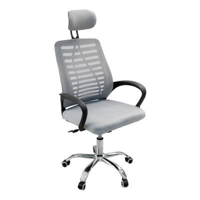 SILLA ERGONÓMICA MALLA GRIS CON CABECERA Y BRAZOS