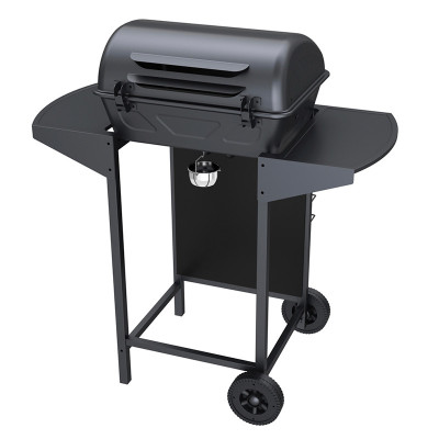 BBQ A GAS MASTERMAID 2 QUEMADORES NEGRO CON MESAS LATERALES Y RUEDAS
