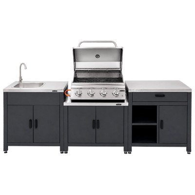 BBQ a Gas Mastermaid 4 Quemadores con Lavaplatos Inoxidable | Alcostec